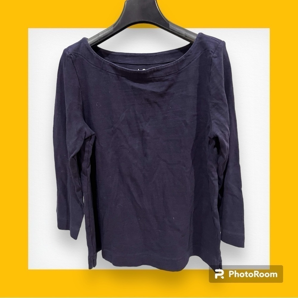 Loft Navy Boat Neck Top Medium 3/4 Sleeve